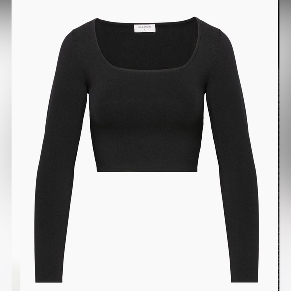 NWOT Aritzia Babaton Large Black Square Neck Sculpt Knit Cropped Longsleeve - Picture 6 of 10